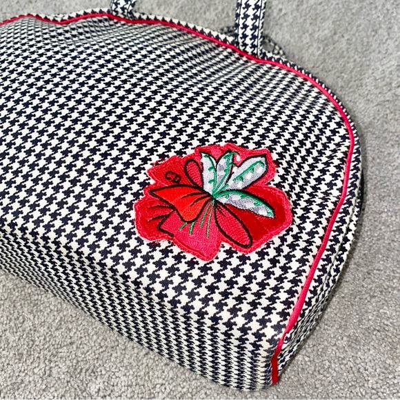 VTG Christian Dior Houndstooth Large Zip Top Handle Carry All Travel Makeup Bag - Picture 5 of 14